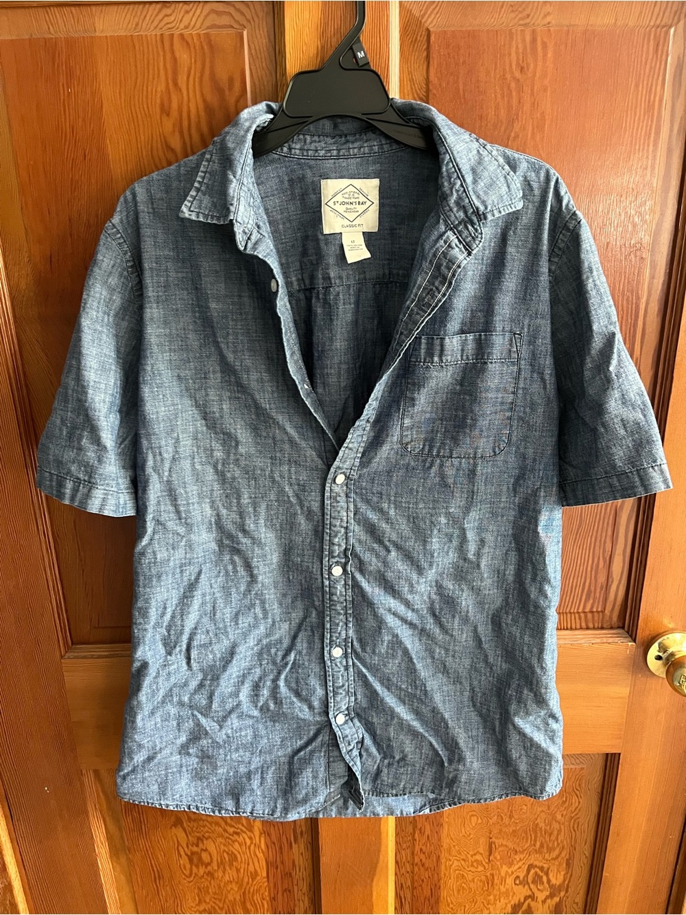 St. John's Bay Men's Short-Sleeve Chambray Button-Down Shirt - Denim Blue